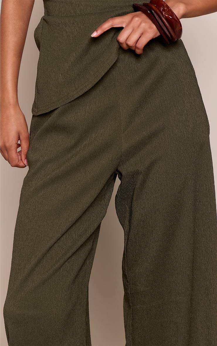 Vert Olive Pantalon Large Texturé À Taille Élastiquée Coordonné