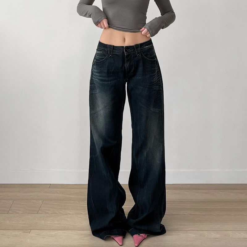PolkaBella - Lage taille gewassen wijde jeans