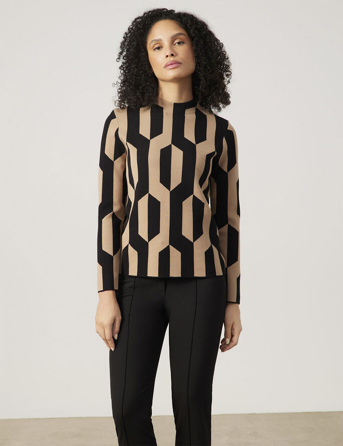 Gerry Weber PULLOVER 1/1 SLEEVE Black/ camel  jacquard