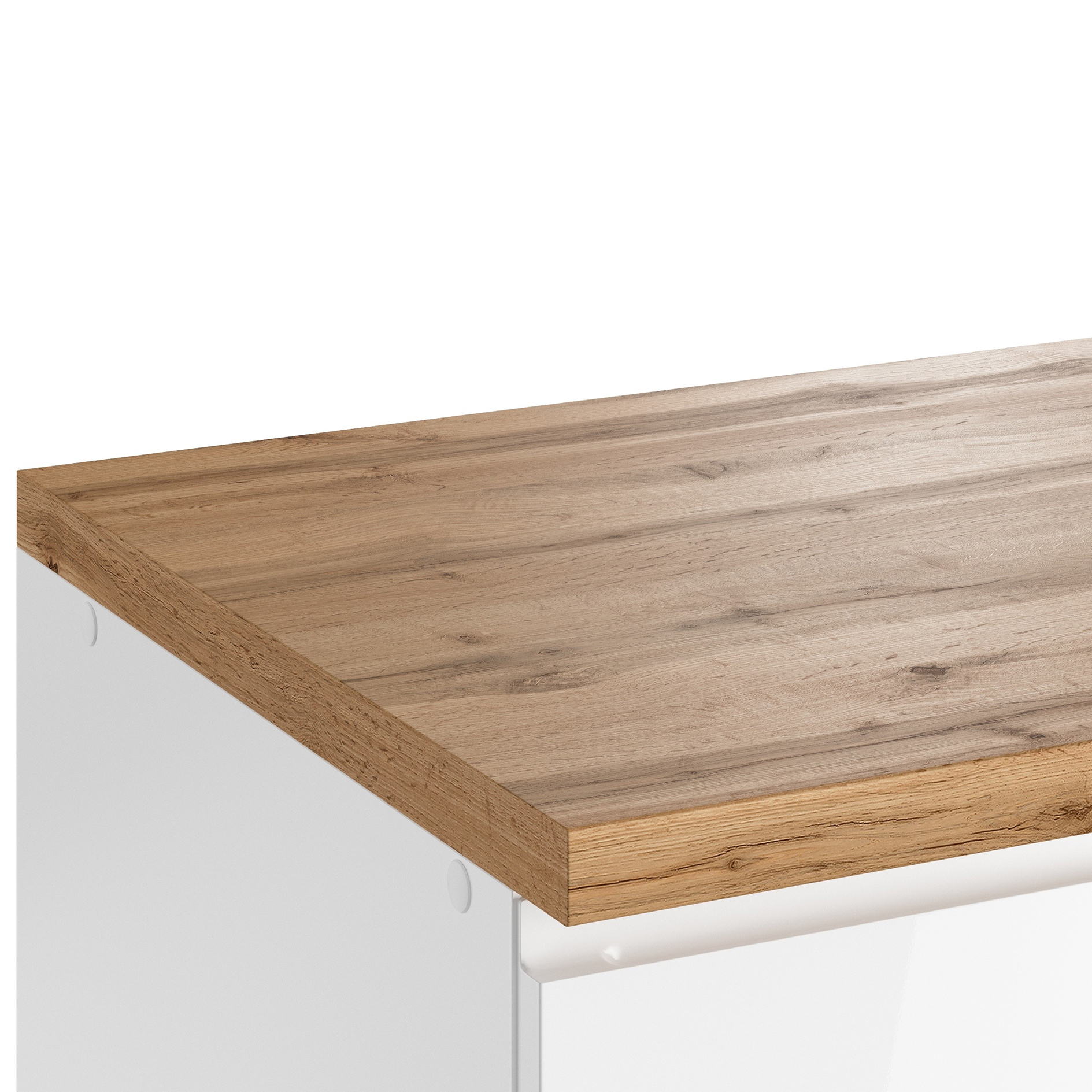 Küchenblock MONZA - weiß Hochglanz - Wotaneiche - mit E-Geräten - Induktionskochfeld - 360 cm