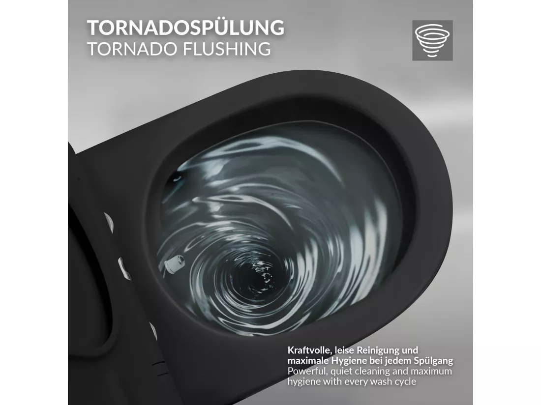 WC suspendu chasse d'eau tornado nano fonction bidet noir mat siège Softclose