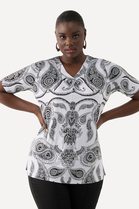Slinkyshirt, Paisleymuster, V-Ausschnitt, Halbarm