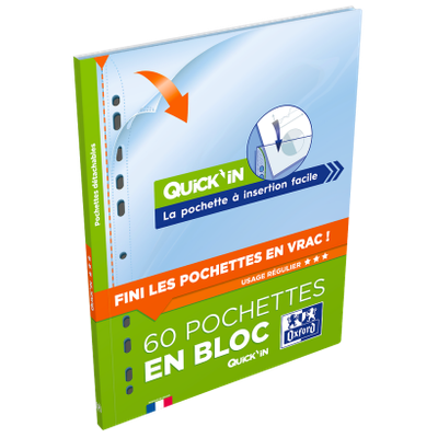 Oxford Quick'In - Bloc de 60 pochettes perforées - A4 - lisse - pour 25 feuilles
