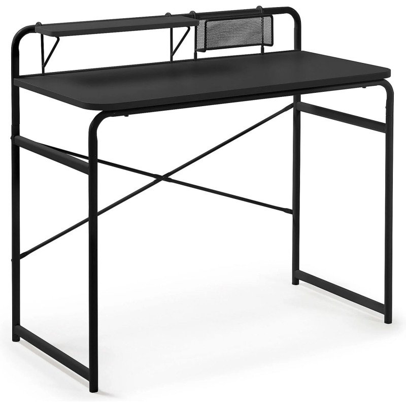 Bureau Foreman en mélamine finition noire et pieds en acier noir 98 x 46 cm