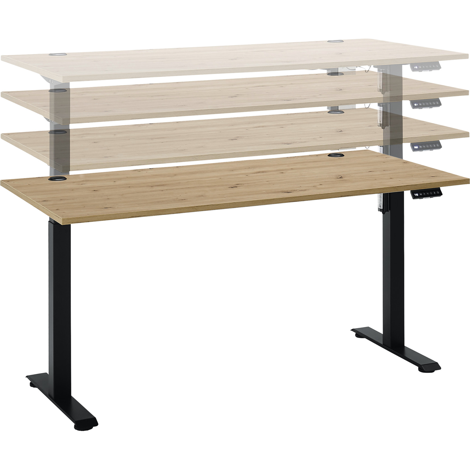 Schreibtisch Flex elektrisch höhenverstellbar Dekor Eiche Artisan 160 x 74-117 x 77 cm