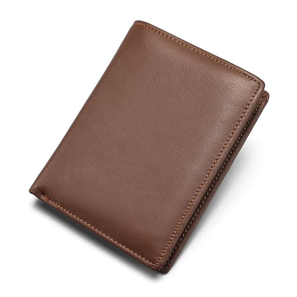 INF RFID-blokkerende skinn lommebok for menn, slank bifold lommebok med myntlomme Brun