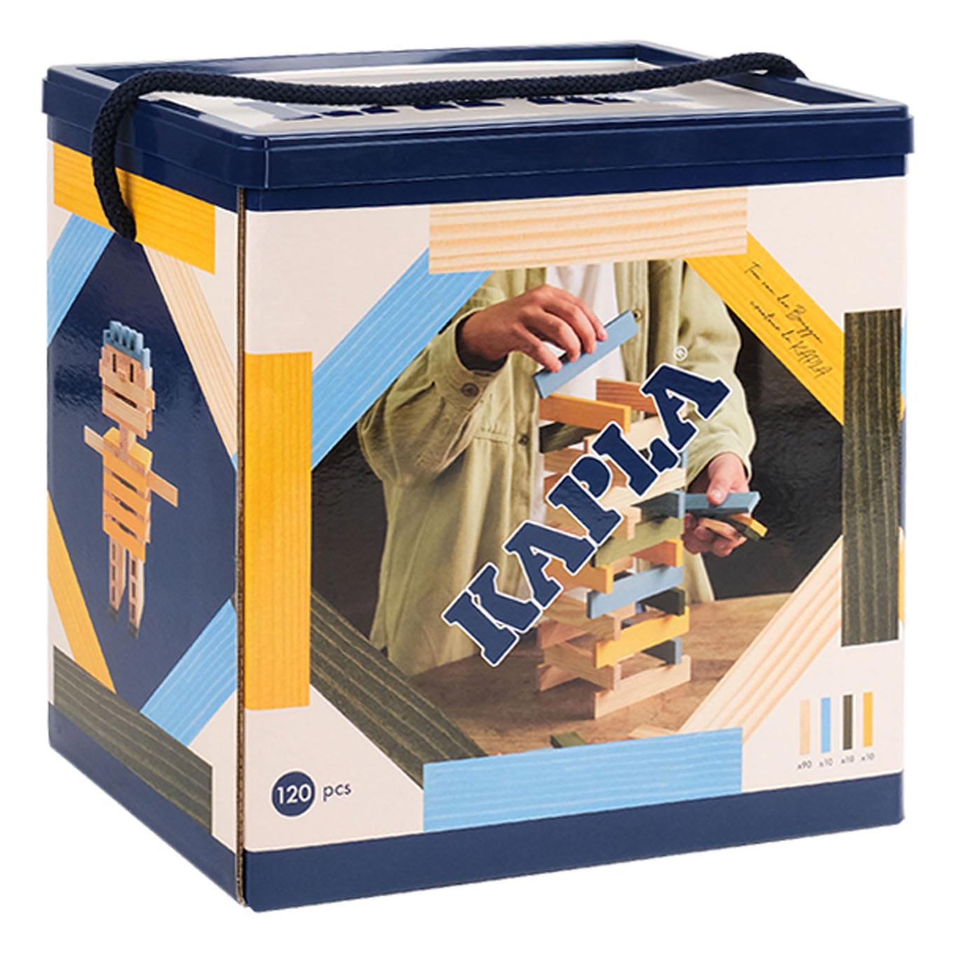 KAPLA, Doos 120 Gekleurde Plankjes - Blauw/Geel/Groen