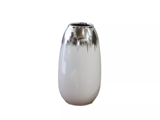 Vase en céramique blanc et argenté 13.5 x 26 cm
