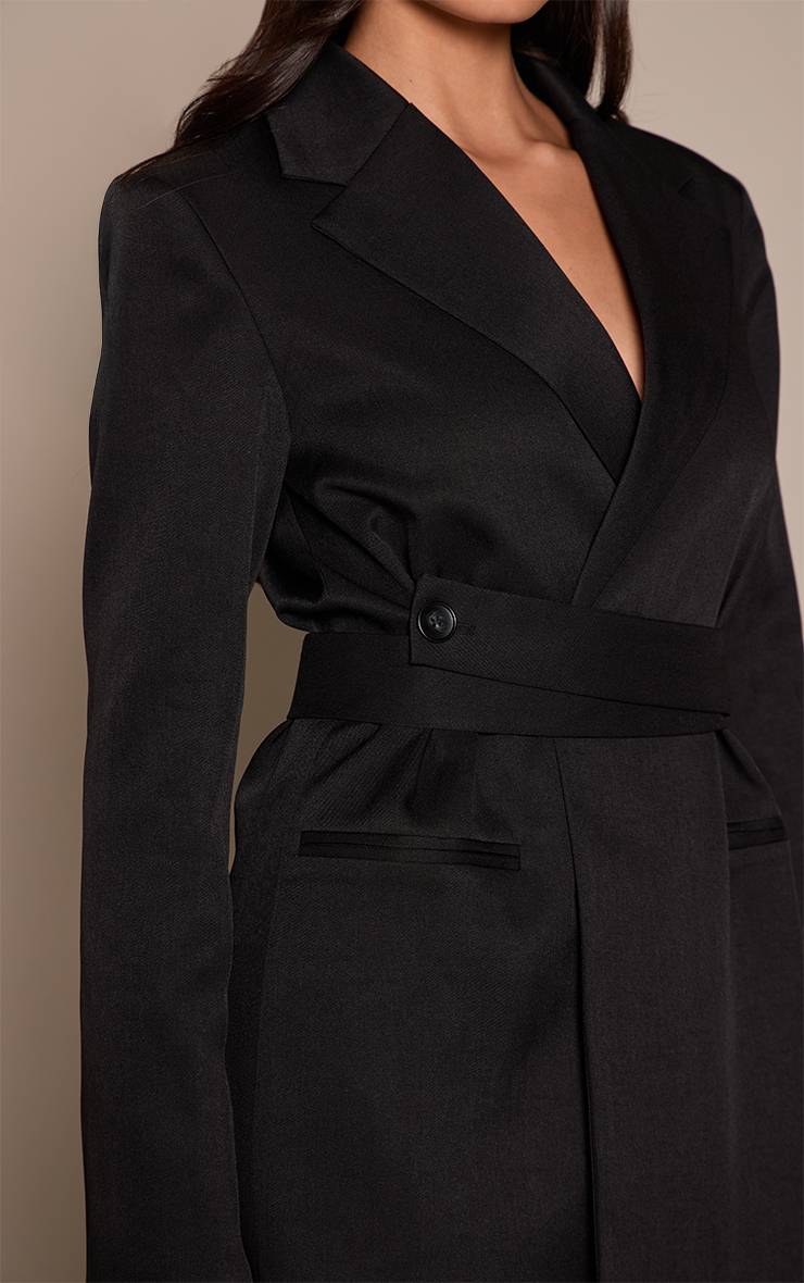 Noir Robe Blazer Cache-cœur Avec Ceinture