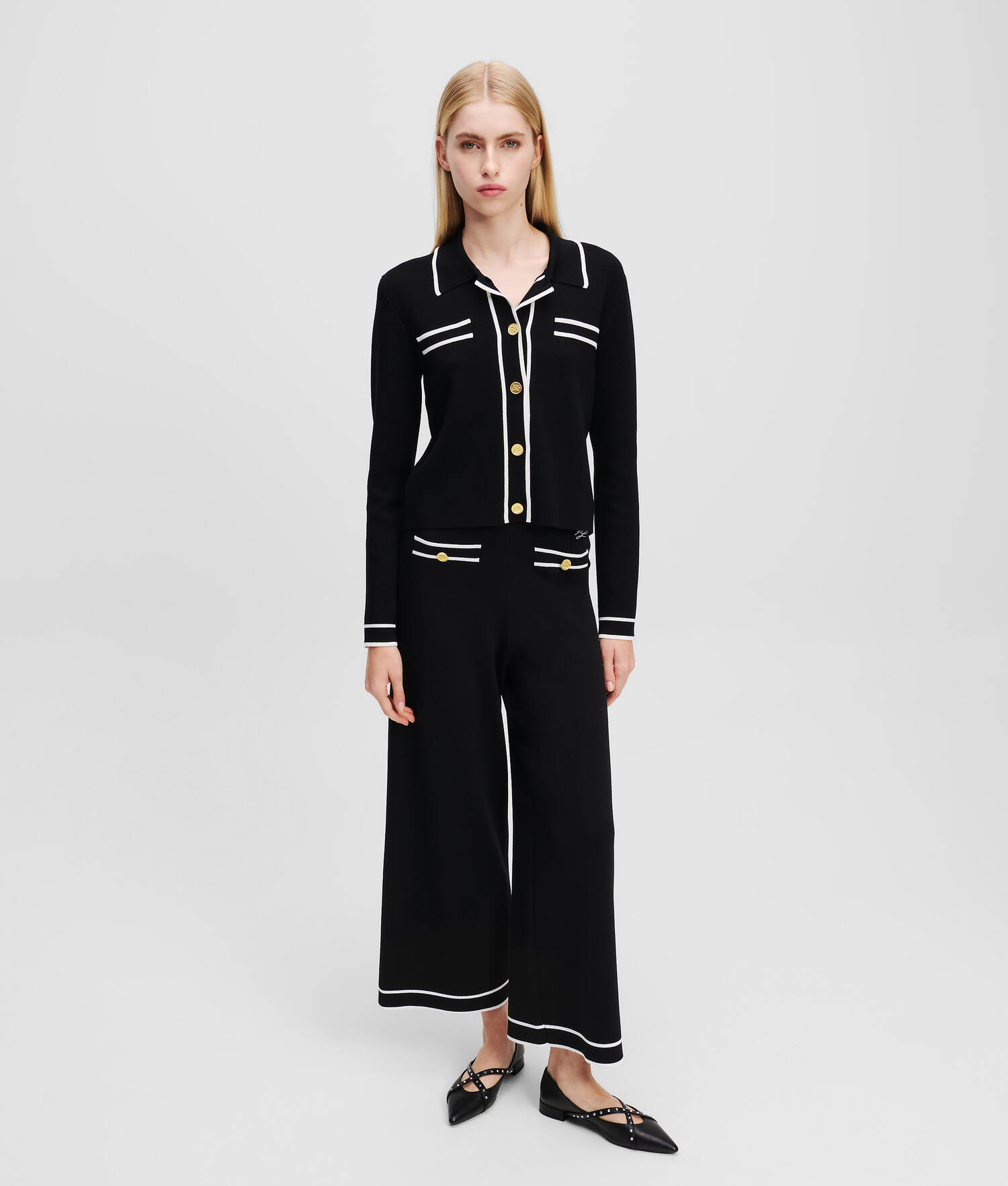 JUPE-CULOTTE EN TRICOT KARL ESSENTIAL - Blanc/Noir
