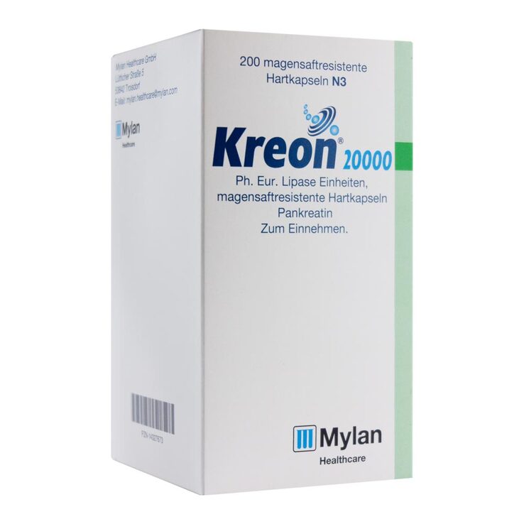 Kreon 20.000 Ph.Eur.Lipase Einheiten magensaftresistent Hartkapseln , 200 St