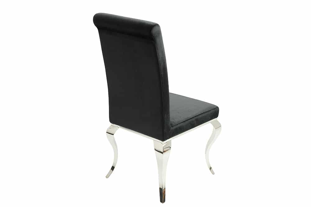 Eleganter Stuhl MODERN BAROCK schwarz Samt Stuhlbeine aus Edelstahl