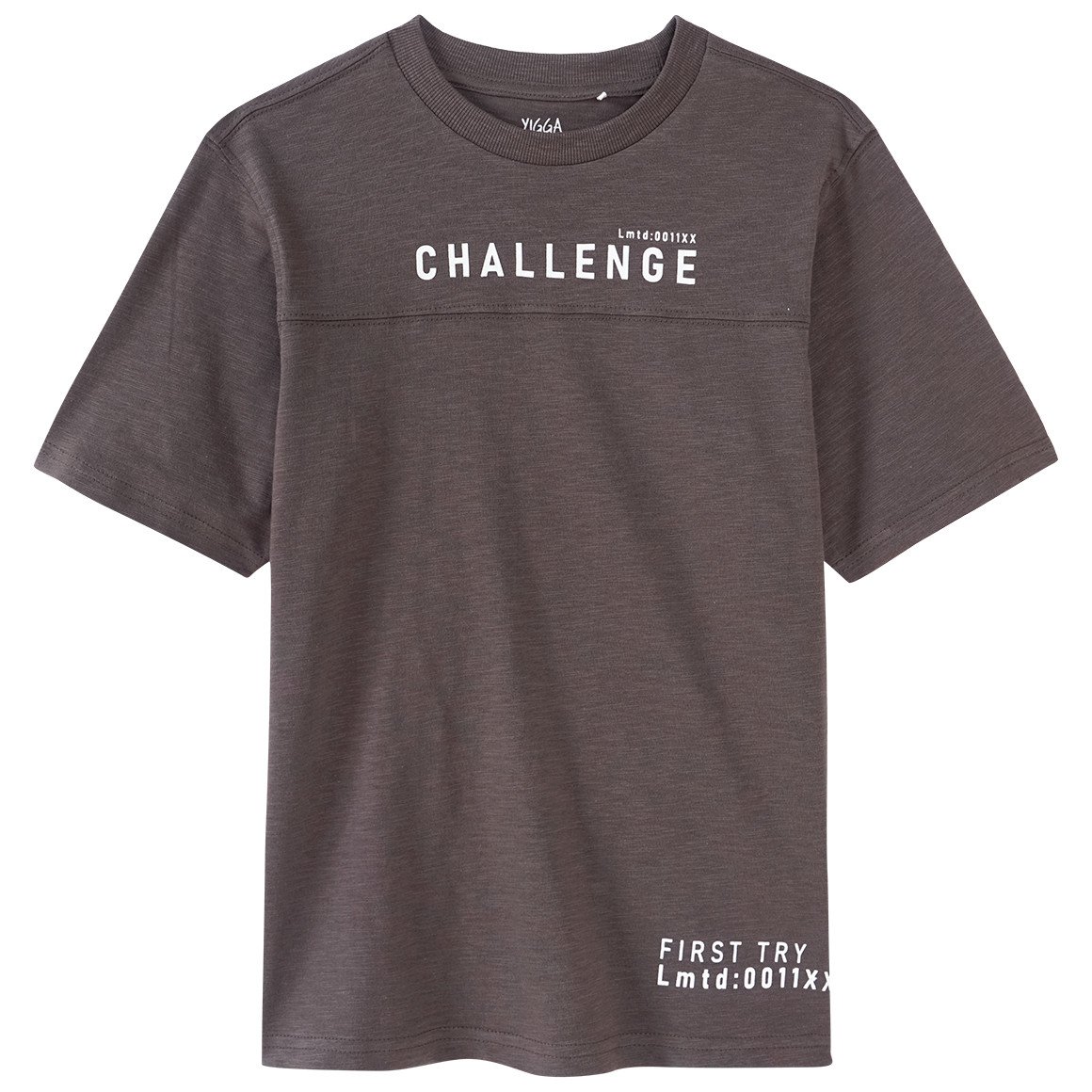 Yigga Jungen T-Shirt mit gummiertem Schriftzug dunkelgrau