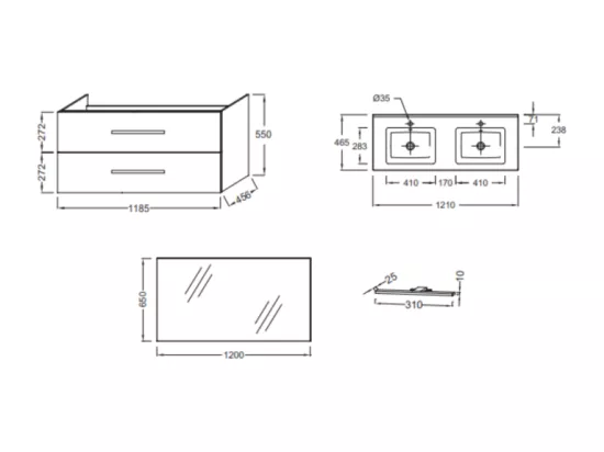 Pack meuble lavabo double vasque JACOB DELAFON Ola Up + colonne + miroir + spot