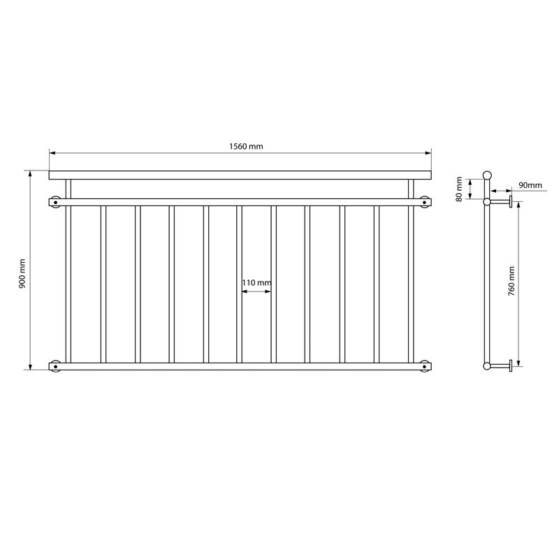 ECD Duitsland Franse balkonleuning 156 x 90 cm | met 11 vulstaven | antraciet | mat en structuur | van gepoedercoat staal | balkonleuning, balkonhek, raamrooster