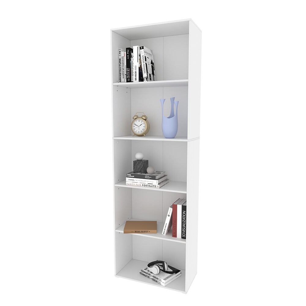 Vicco Bücherregal Bob, 190 x 60 cm, Weiß, Wohnzimmer Standregal mit 5 Fächern