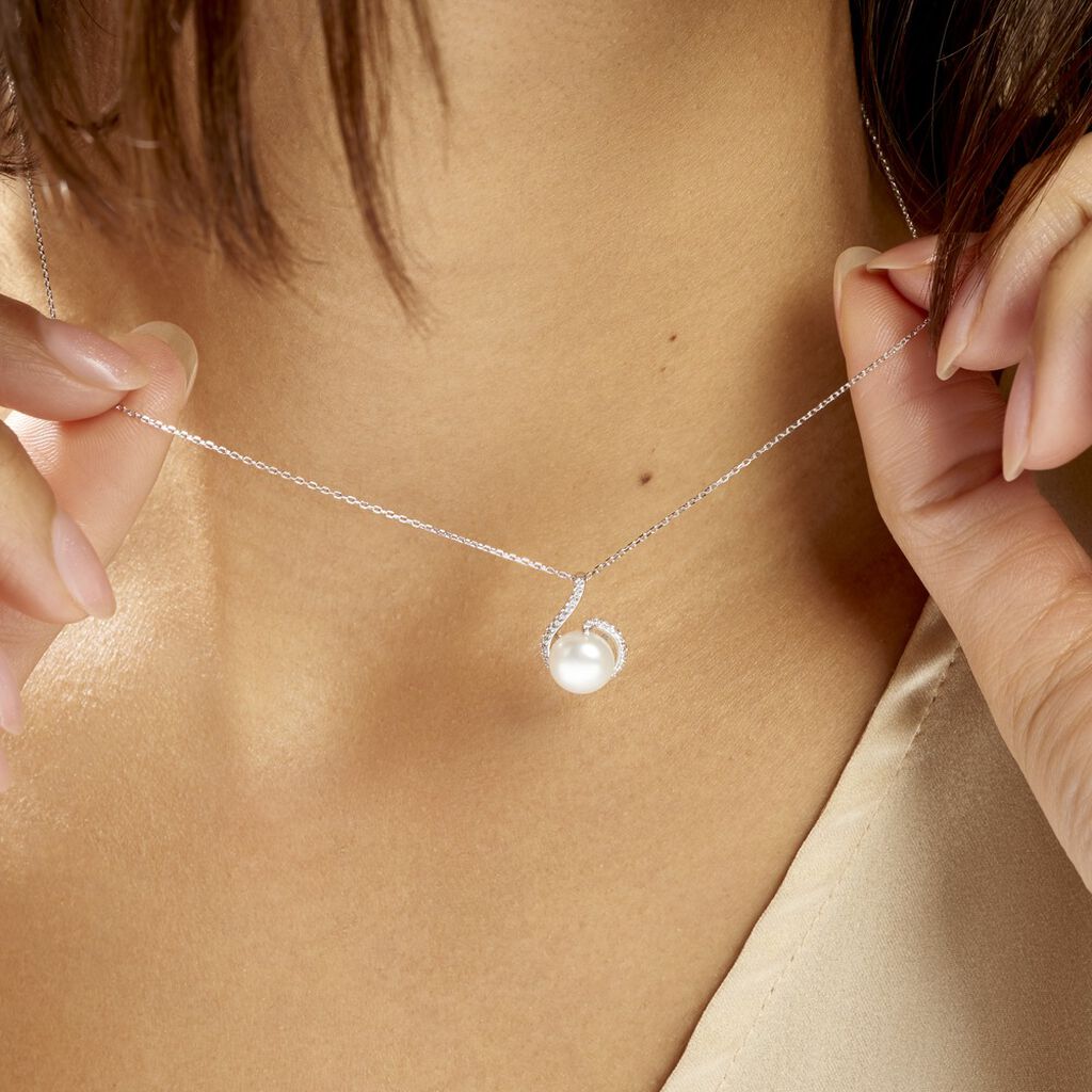 Collier Lucinda Or Blanc Perle De Culture Et Oxyde De Zirconium
