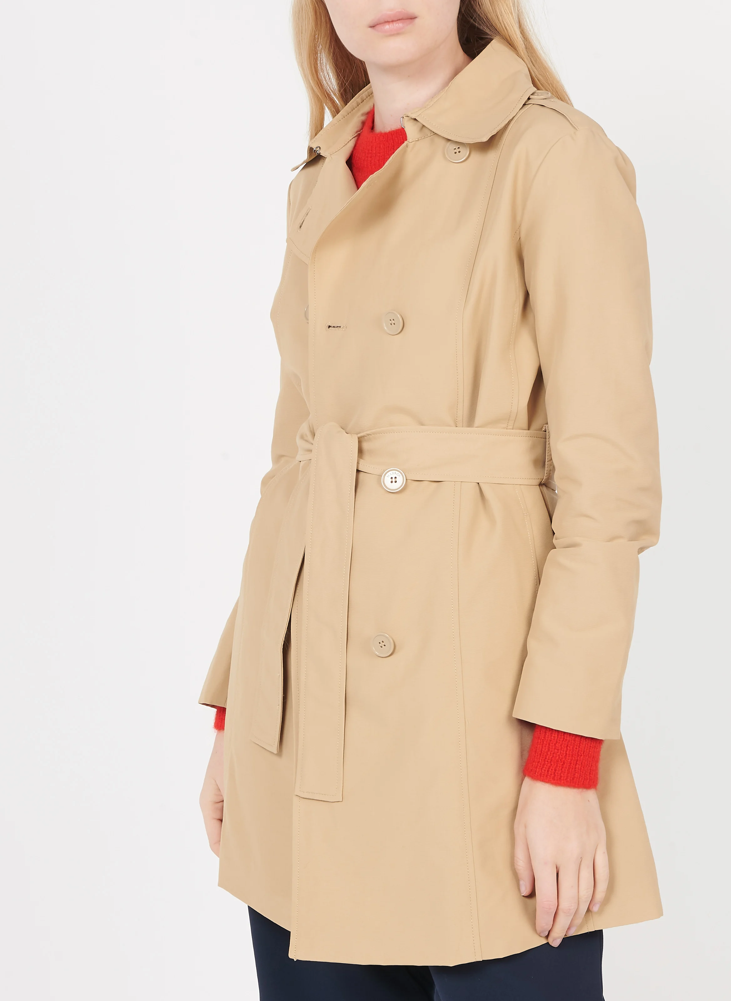DAIANA - Trench col classique à ceinturer en coton mélangé | Marron