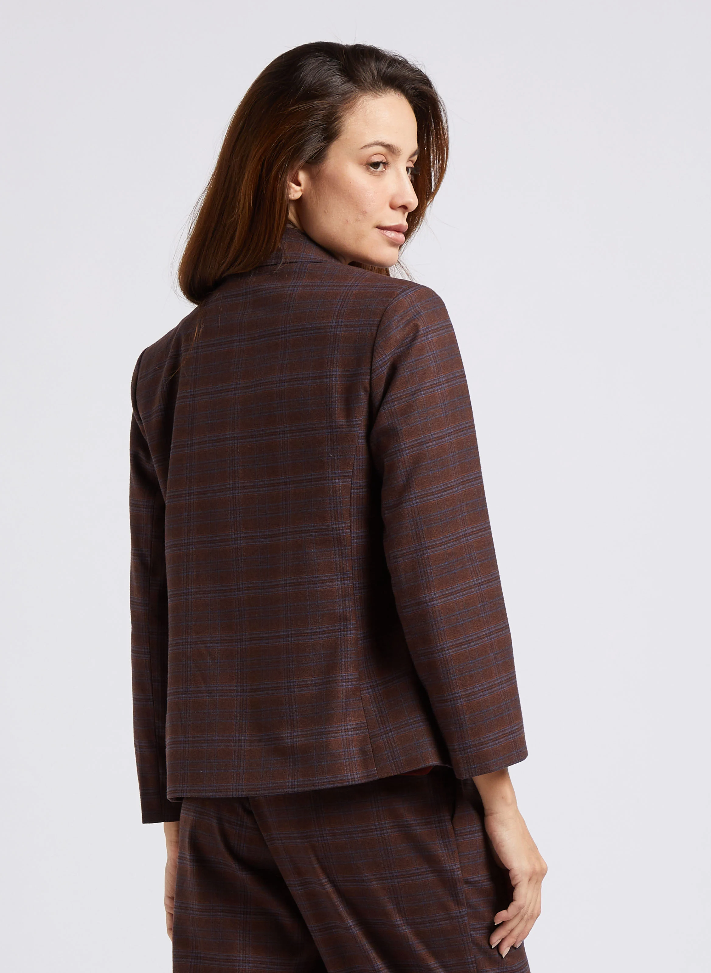Blazer col tailleur à carreaux| Marron