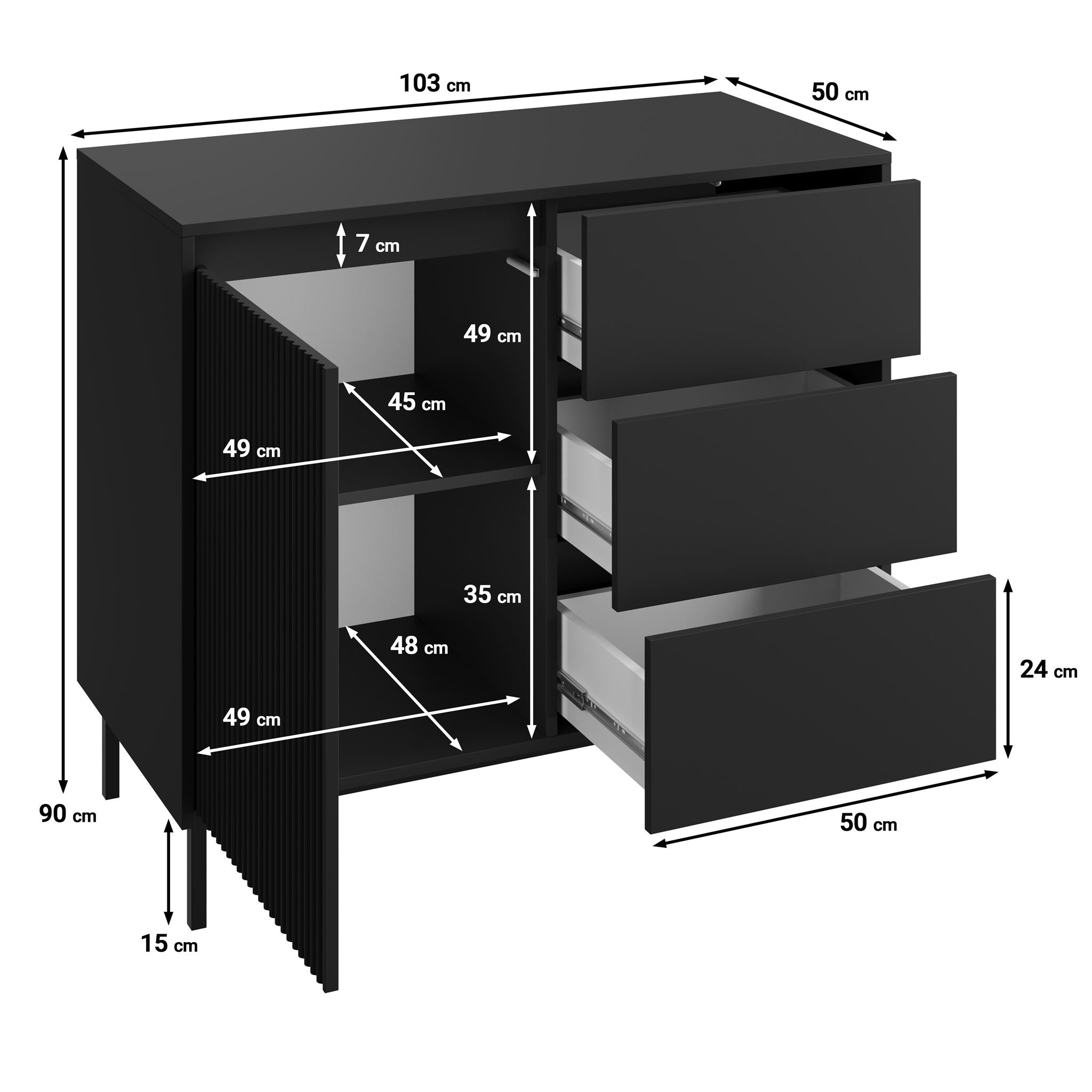 Orvana - Dressoir - Zwart - 103x50x90 cm