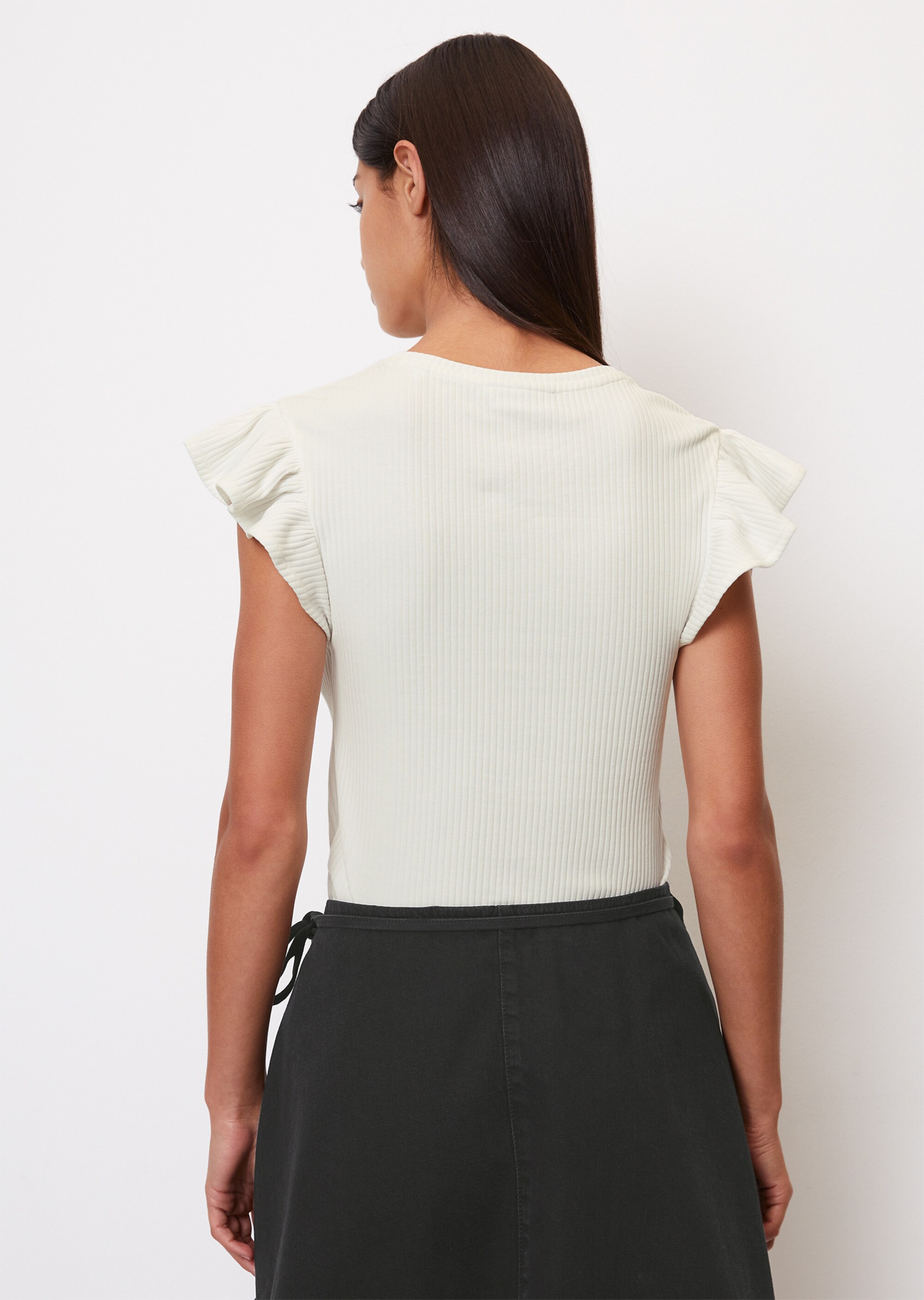 T-Shirt mit Volantärmeln slim aus Ripp-Stretch-Jersey
