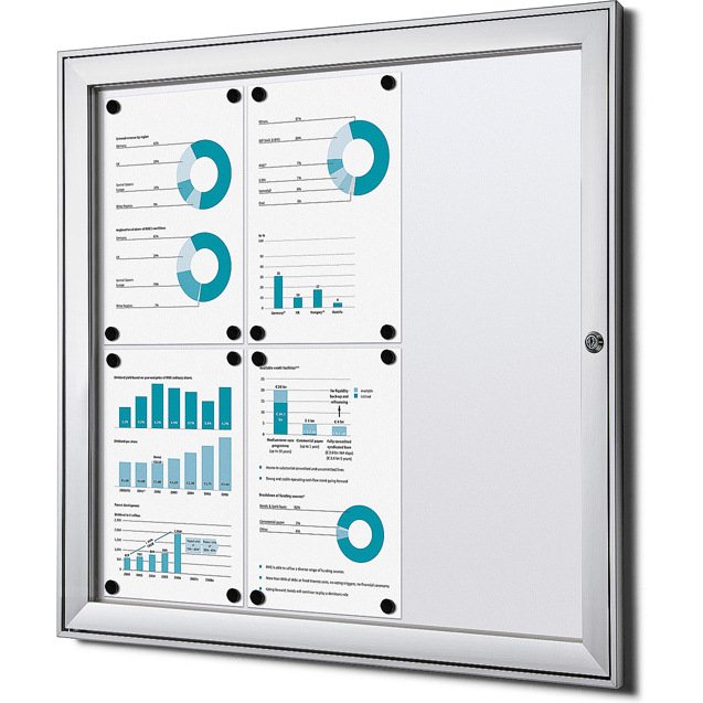 Vitrine d'affichage intérieure fond acier laqué cadre aluminium ignifuge SCS