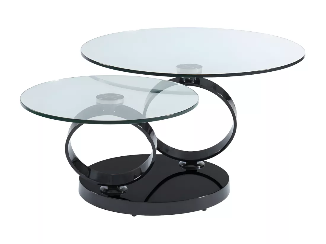 Table basse avec plateaux pivotants JOLINE - Verre trempé transparent et pied chromé noir de Maison Céphy