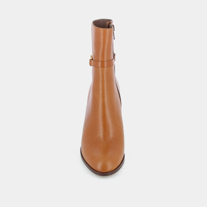 Bottines à talons et mors dorés  en cuir camel
