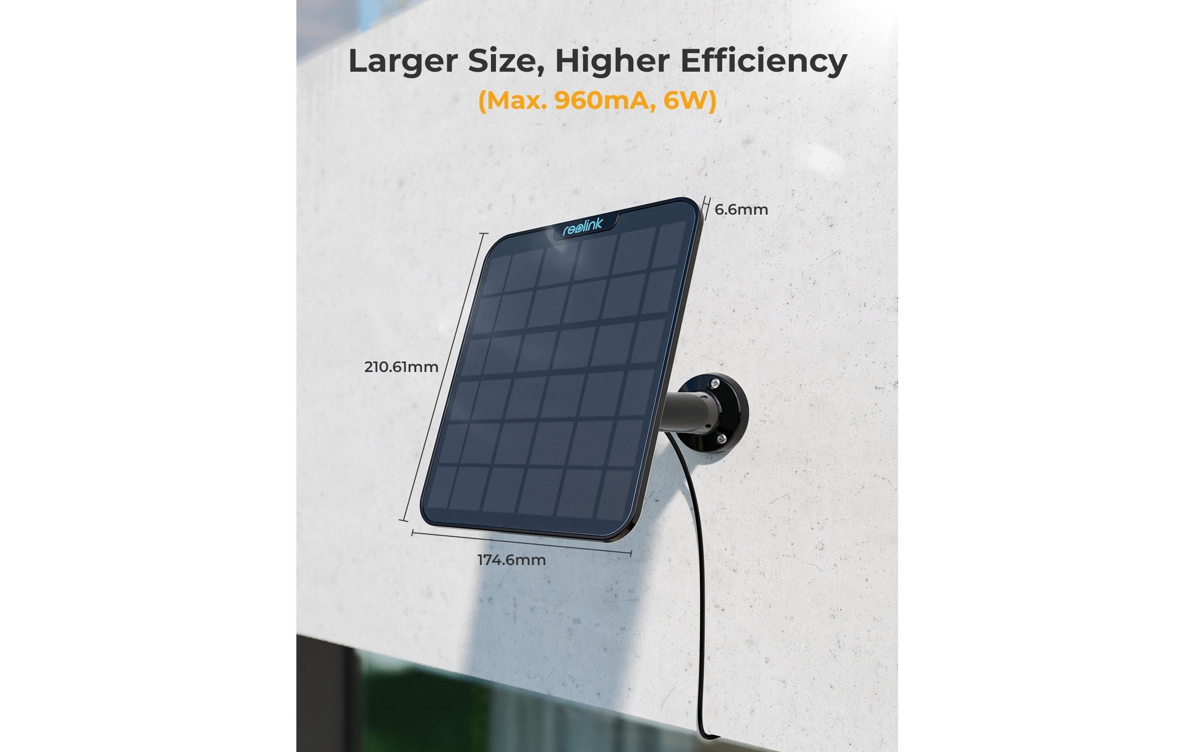 Solarpanel 2 mit USB-C AnschlussFür alle Reolink Kameras mit Batterien sowie Micro-USB oder USB-C Anschluss, mit Zubehörteile für die Montage – Schwarz