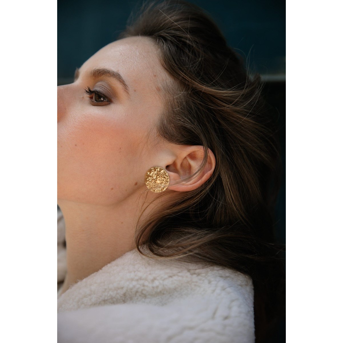maxi boucles d'oreilles puces ronds martelés plaqué argent - HESTIA