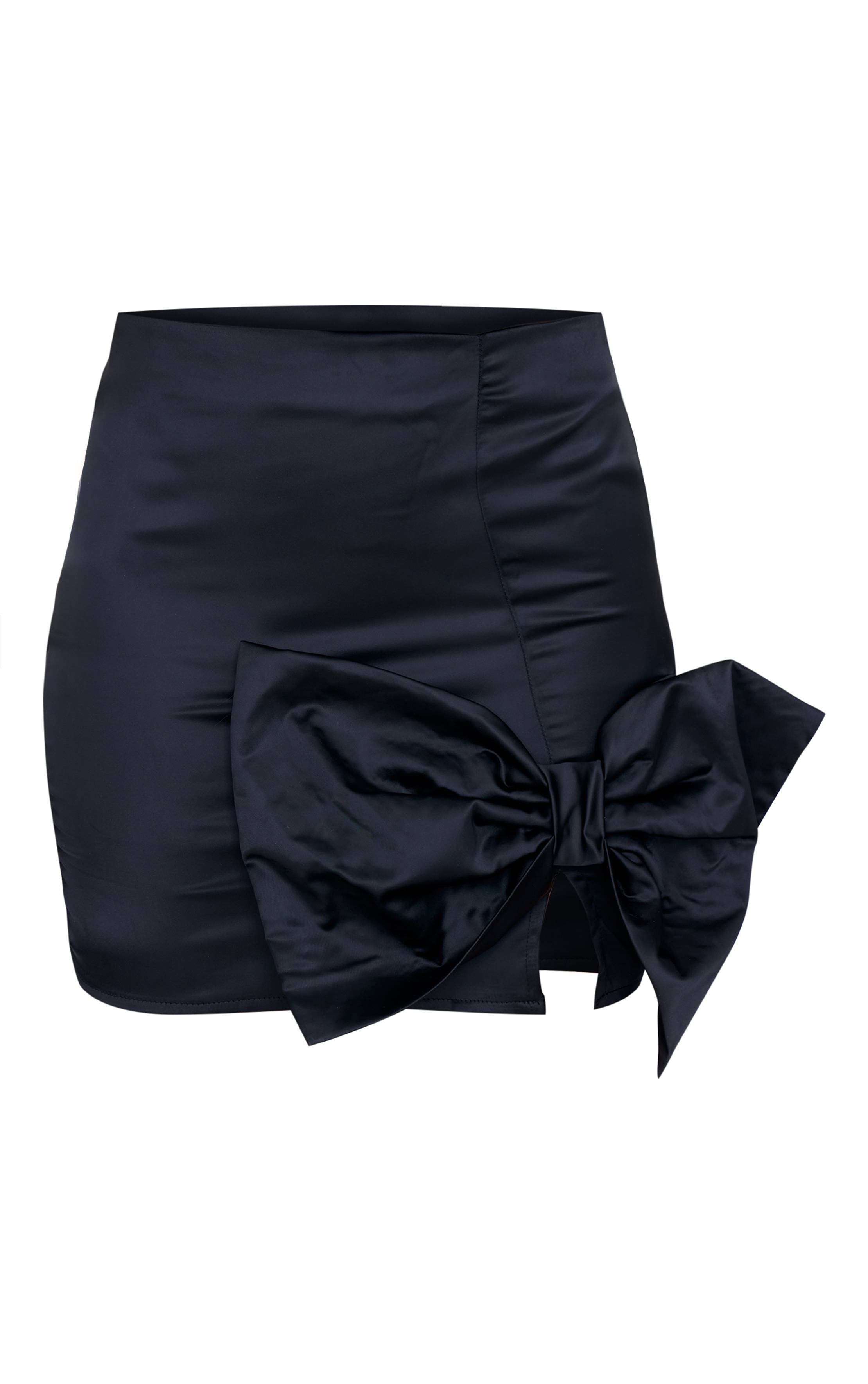 Noir Ensemble Mini-jupe En Satin Avec Nœud Détaillé Tall
