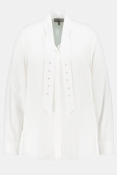Bluse, Gürtel-Zierbänder, A-Linie, Langarm