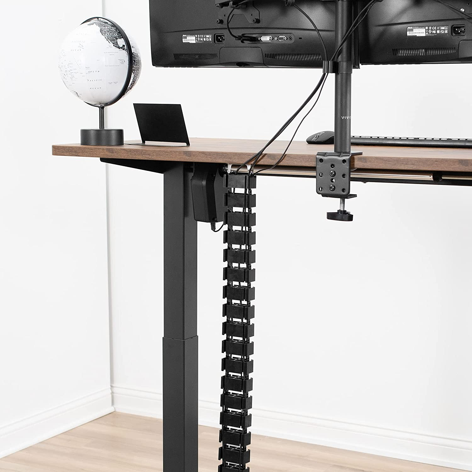 (75cm) Kabelmanagement Kabelführung Kabelschlauch Kabelkanal System für höhenverstellbare Schreibtische Variabel kürzbar - Schwarz