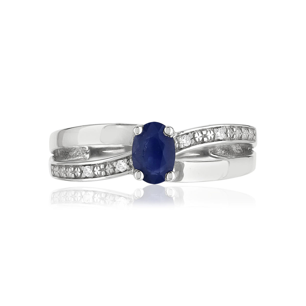 Bague or blanc 375 saphir ovale et diamants