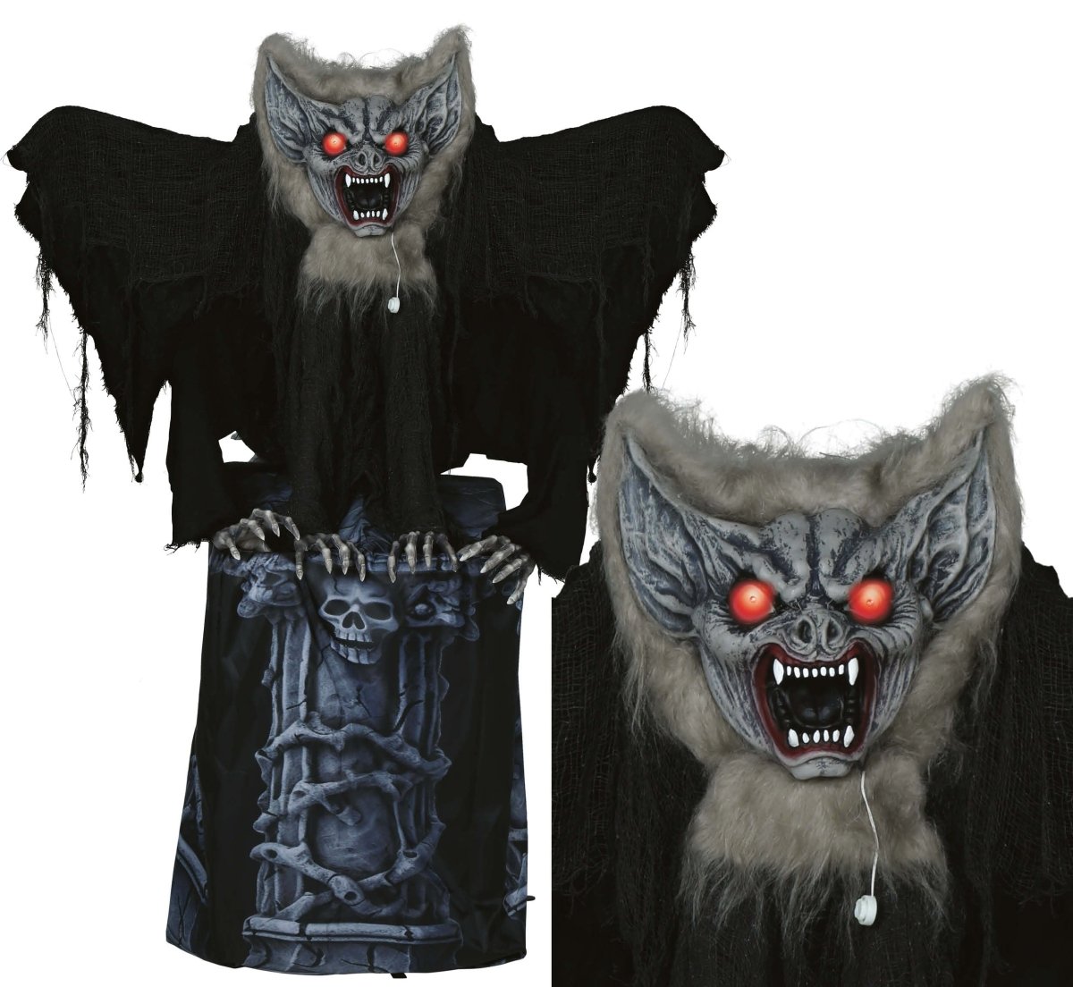 Halloween Decoratie Vleermuis Op Steen Beweegbaar Met Licht En Geluid 1,5m