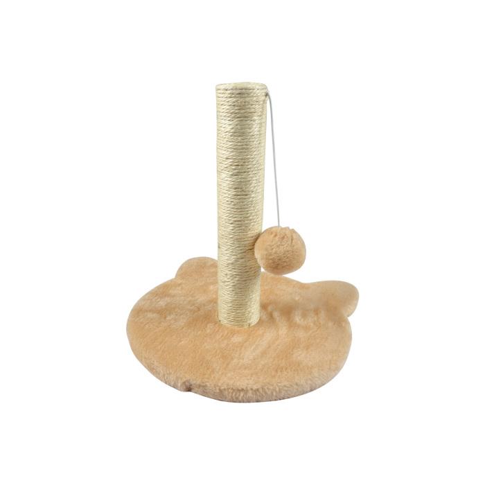 ARBRE A CHATON SOCLE TETE DE CHAT ET JOUET 30X33CM ECRU