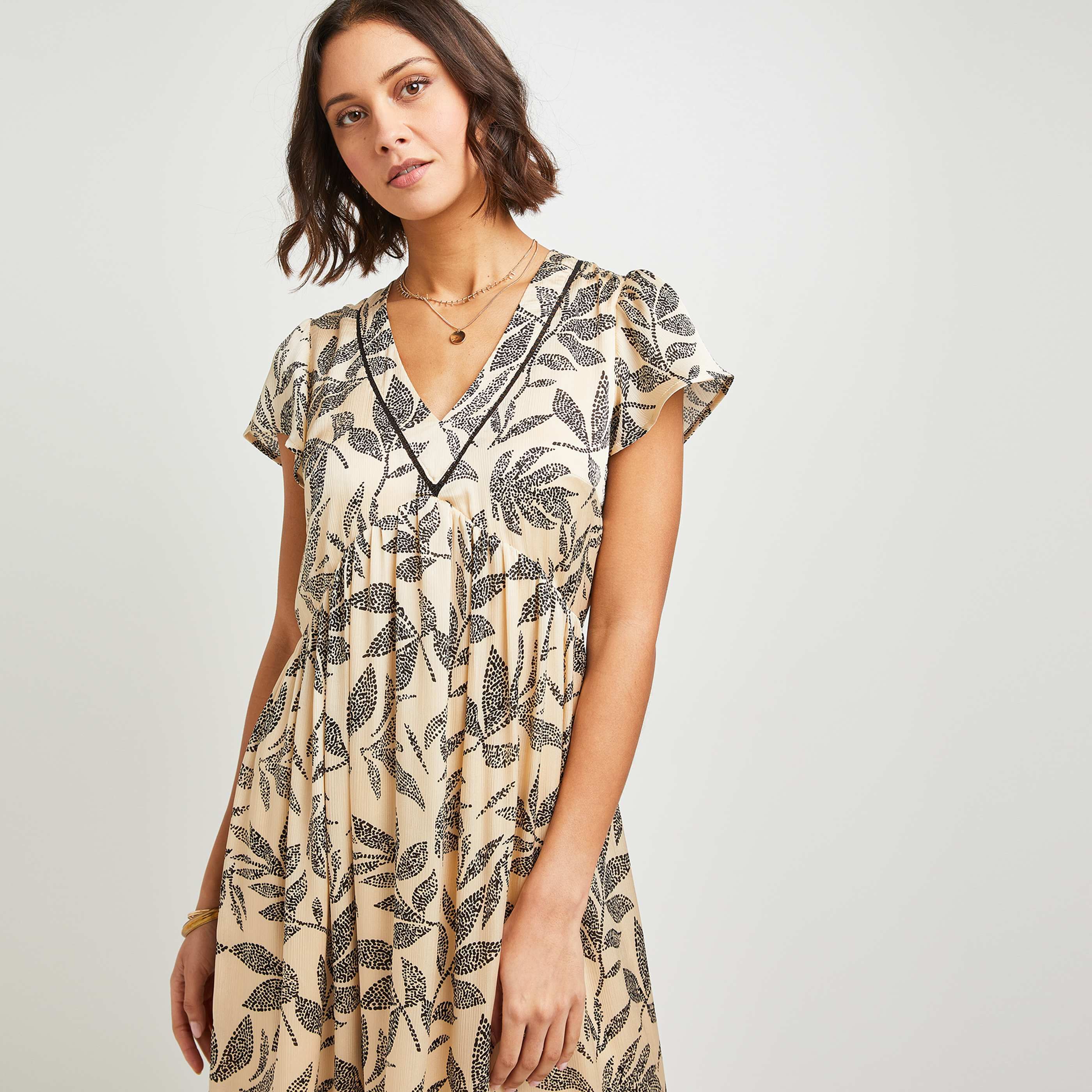 Robe longue imprimée femme - BEIGE
