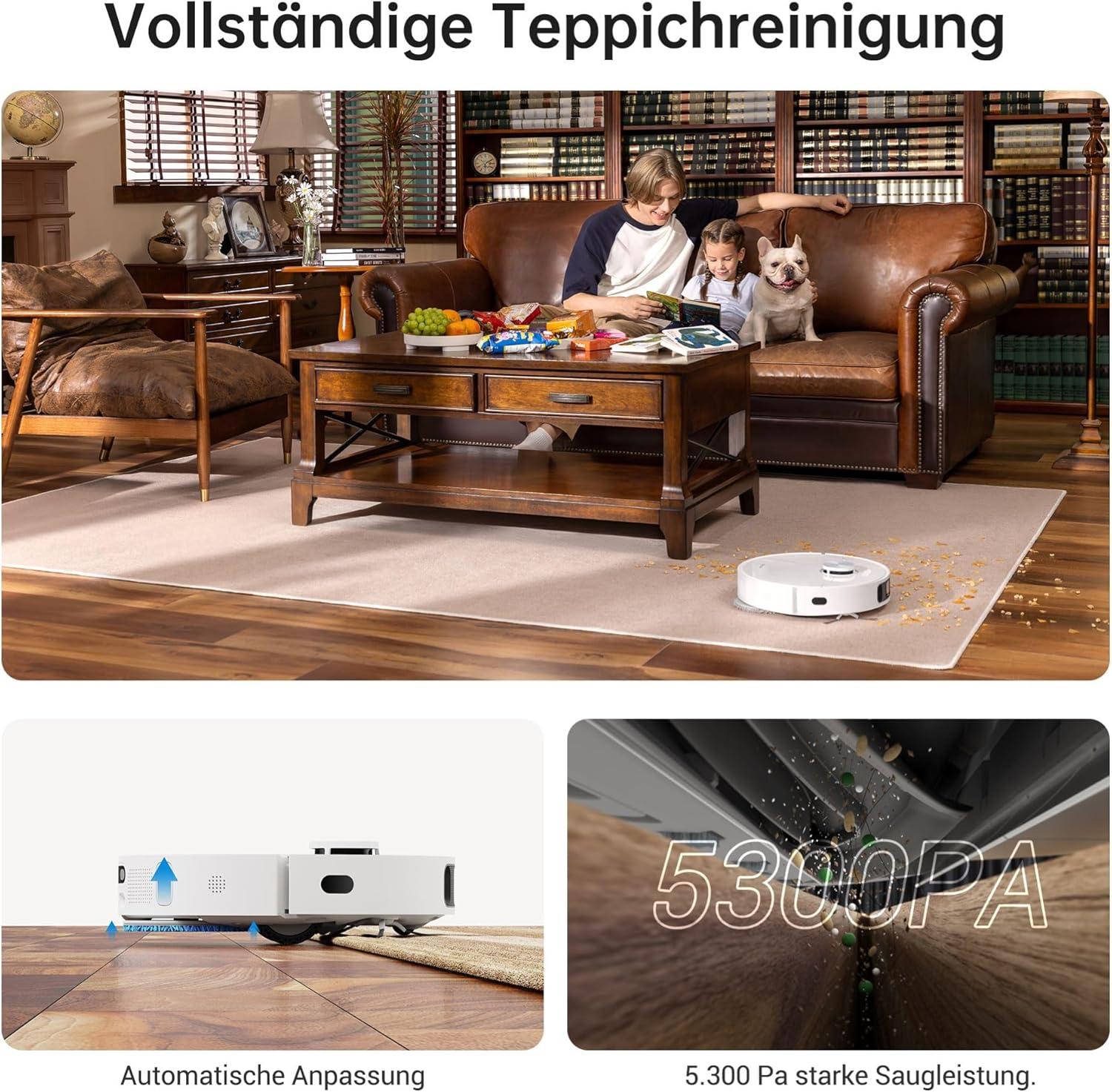 dreame L10s Ultra Saugroboter mit Wischfunktion und automatische (Staubentleerung, Wischpads Selbstreinigung) 3D-Hinderniserkennung, 5300Pa Teppiche Tierhaare, 210m Akku, WiFi/APP, Weiß