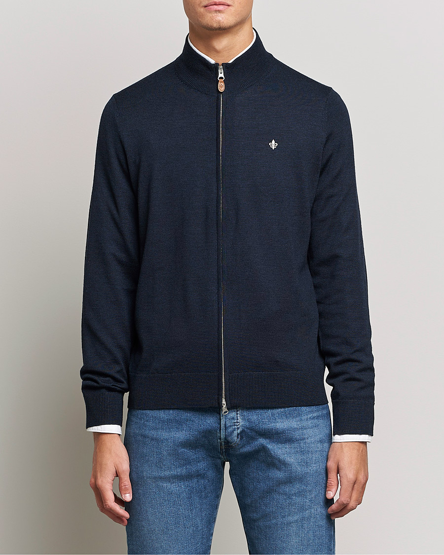 Morris Merino Zip Cardigan Navy