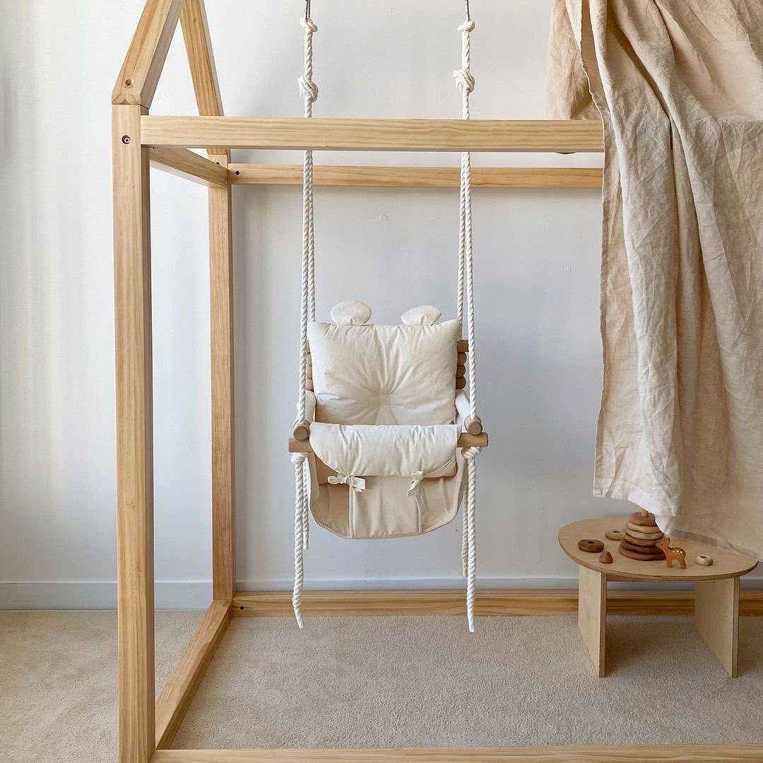 Holz Kinder Schaukel Indoor Baby Schaukelsitz Spielzeug für Türrahmen - Beige