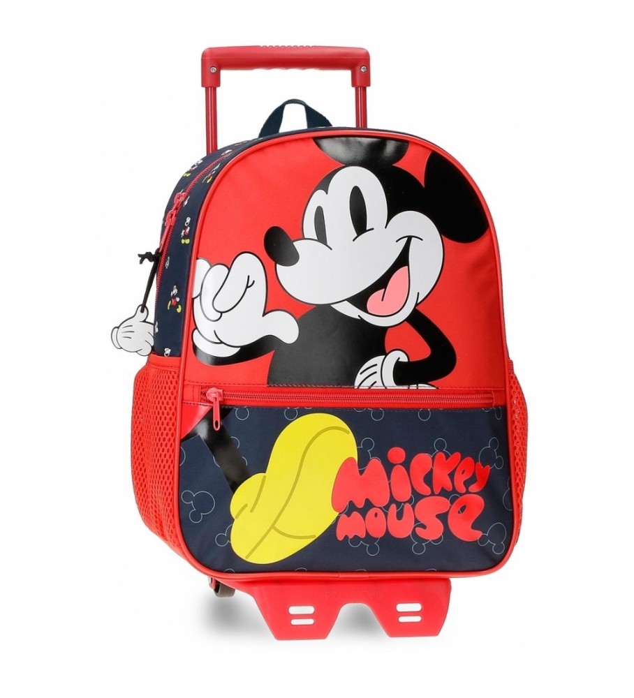 Mochila Joumma Bags Mickey Mouse Fashion 33cm com rodinhas vermelhas