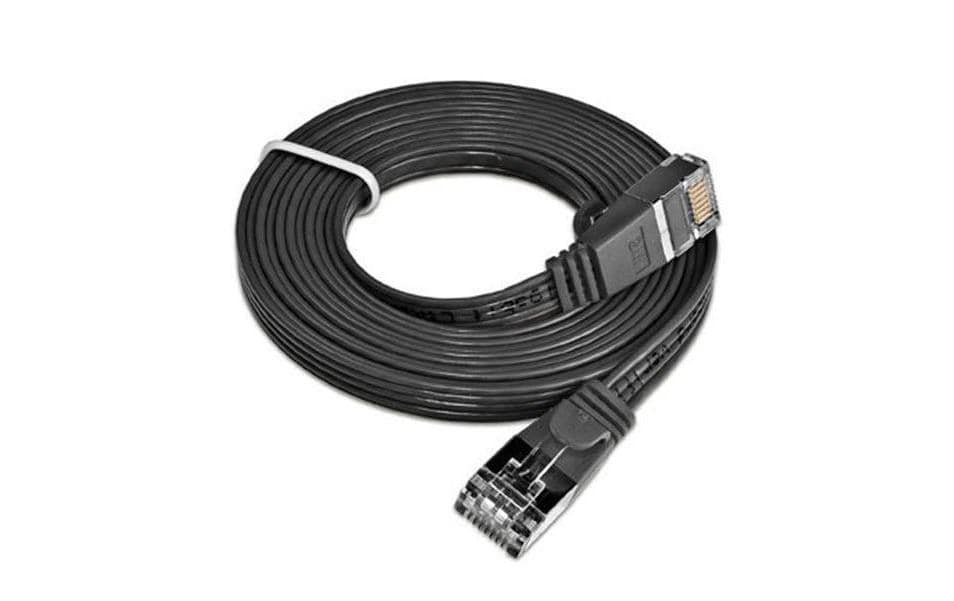 Slimpatchkabel RJ-45 - RJ-45, Cat 6, STP, 10 m, SchwarzGeschirmtes Twisted-Pair-Kabel (STP) mit Klinkenschutz