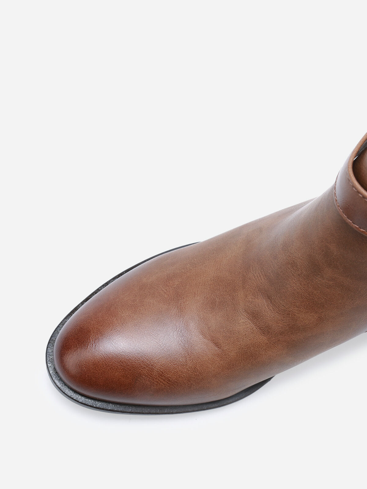 Bottines à bride et boucle métallique- Marron