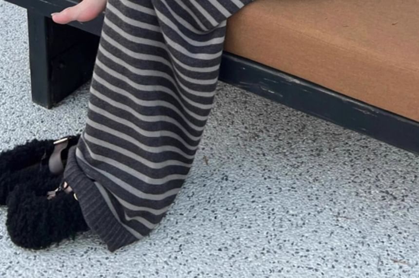 POKU - Gestreepte broek met wijde pijpen en middelhoge taille