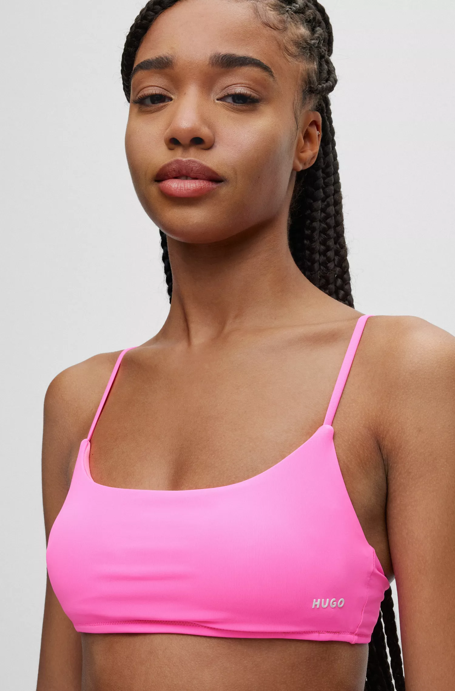 Top de biquíni HUGO vermelho estilo bralette com estampa de logo contrastante