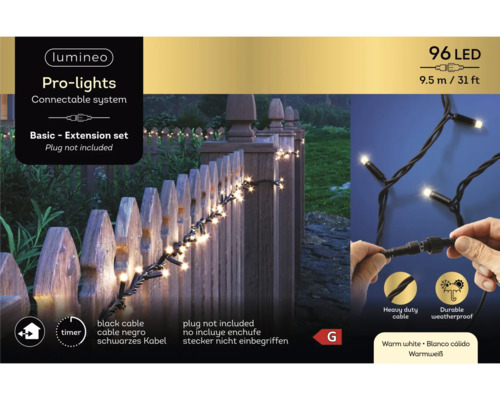 Lumineo lichtsnoer, 9,5 m, 96 LED's, warm wit licht