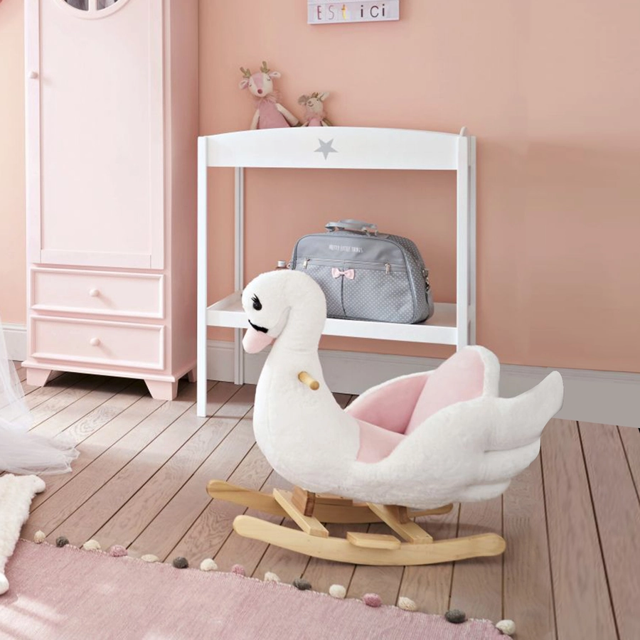HOMCOM Kinder Schaukelwippe als Schwan rosa, weiß