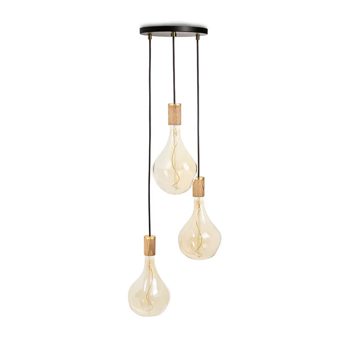 Tala - Eiche Triple Pendelleuchte Set, inklusive 3 x Voronoi II LED-Leuchtmittel E27, schwarz / Messing