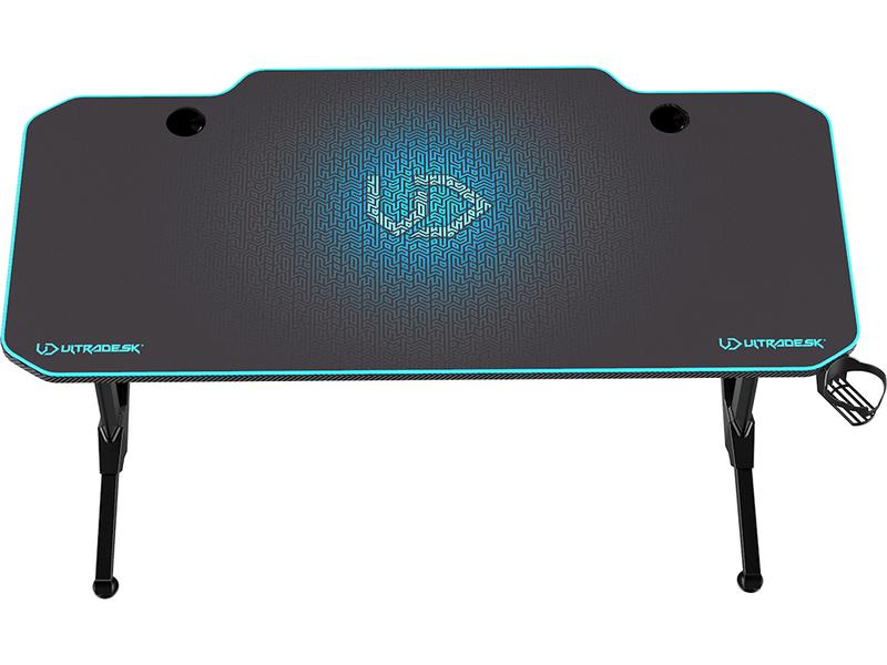 Ultradesk Gaming Tisch Frag Blau Stabiler Gaming-Tisch für bis zu zwei Monitore