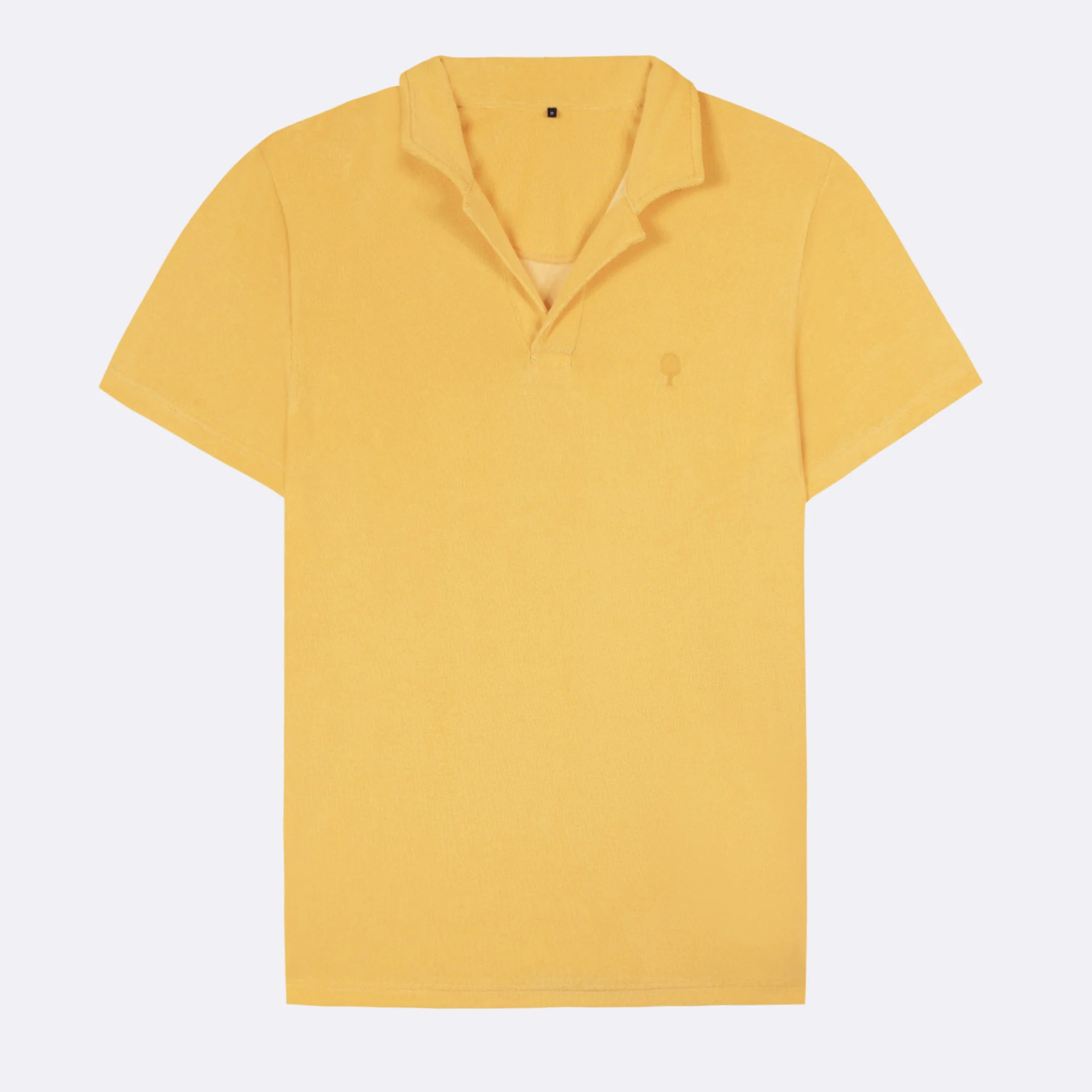Polo jaune orangé broderie arbre coton et coton recyclé - modèle zonza
